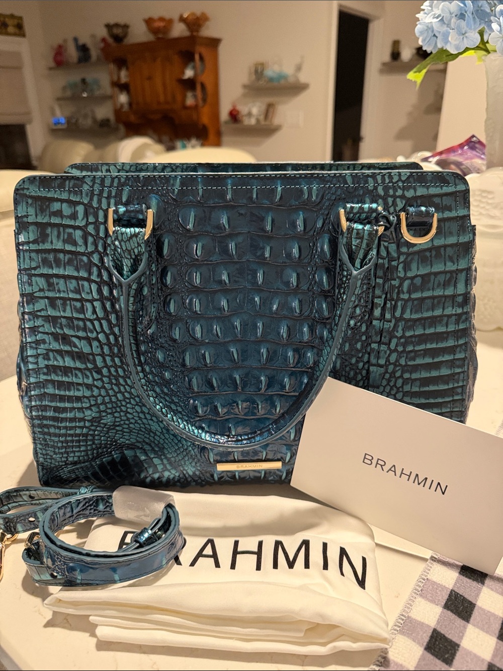 Brahmin Small Finley in Blue Patina Melbourne
Registration Dust Bag NWT